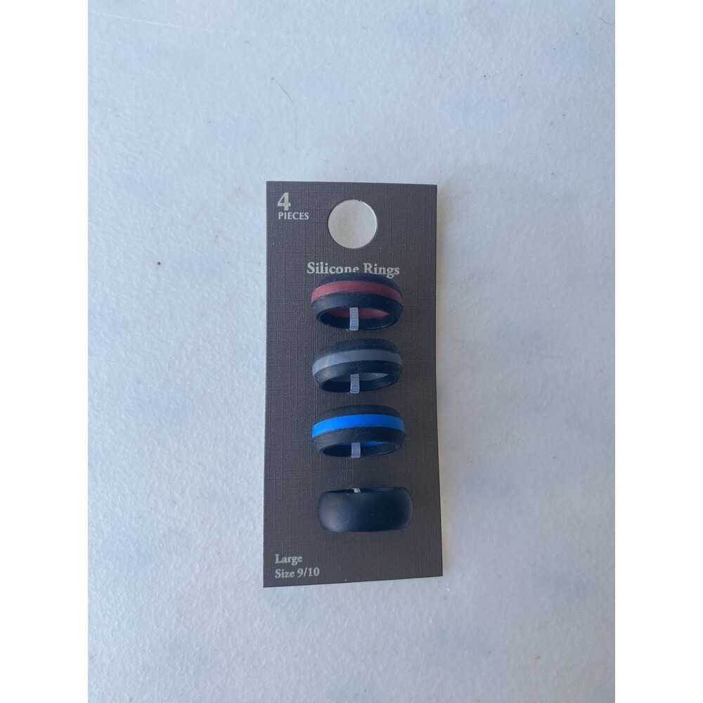 4 Silicone Wedding Rings Mens Rubber Bands Large Size 9/10 Thin Blue Red Line